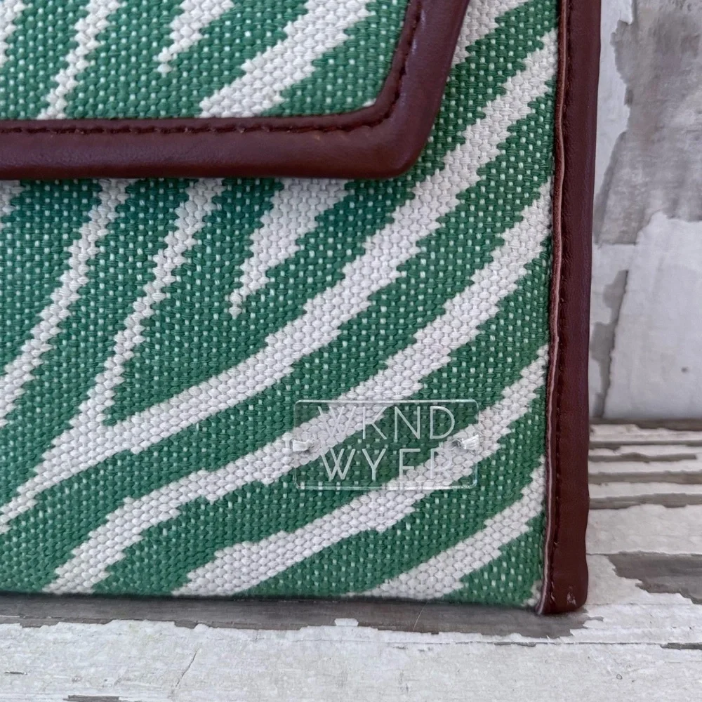 Green Zebra WKND WYFR Clutch 12x9 Woven with leather trim